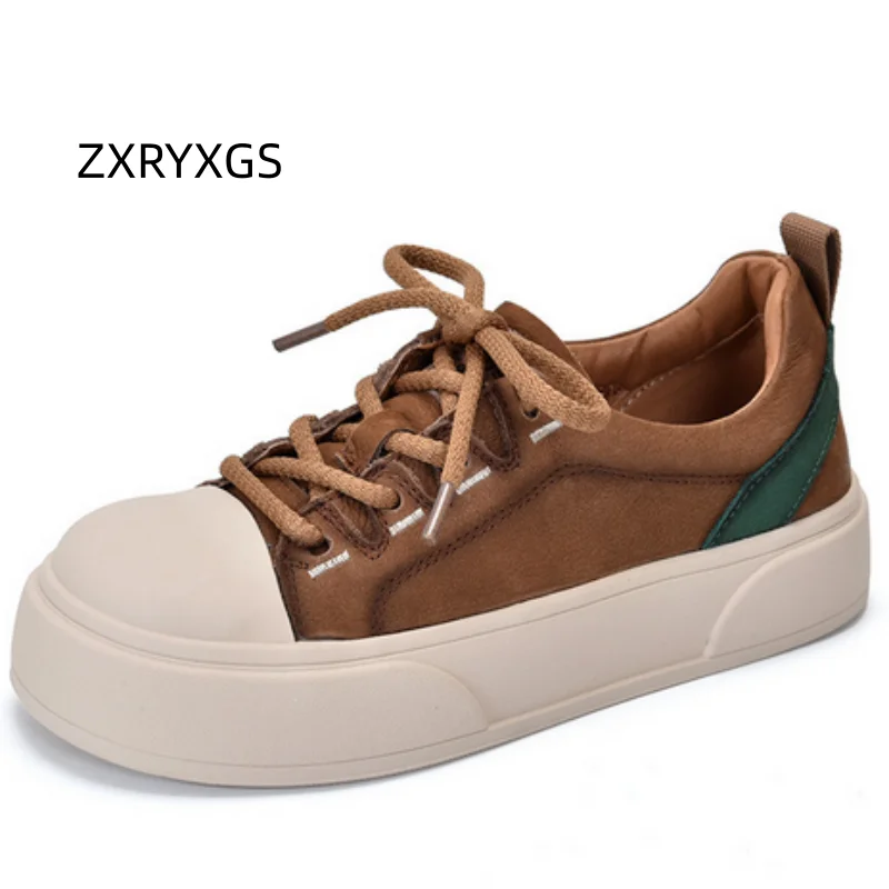 

ZXRYXGS 2025 New Lace-up Top Cowhide Sneakers Travel Shoes Inside and Outside Full Real Leather Shoes Women's Vulcanized Shoes
