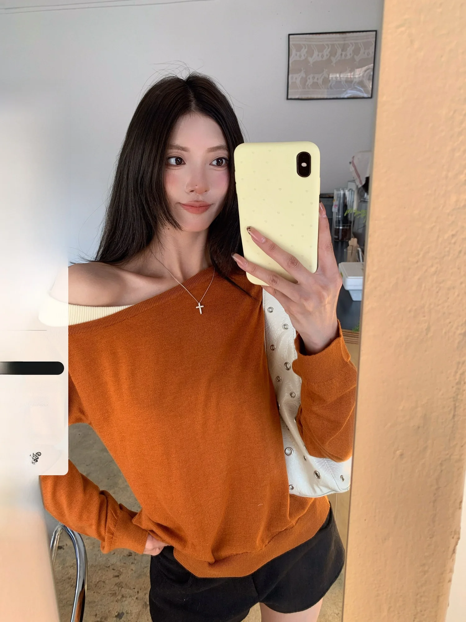 

Вязаный топ с длинными рукавами и эффектом двухслойности Ele для женщин, повседневный, с узором в горошек, для девочек, модный