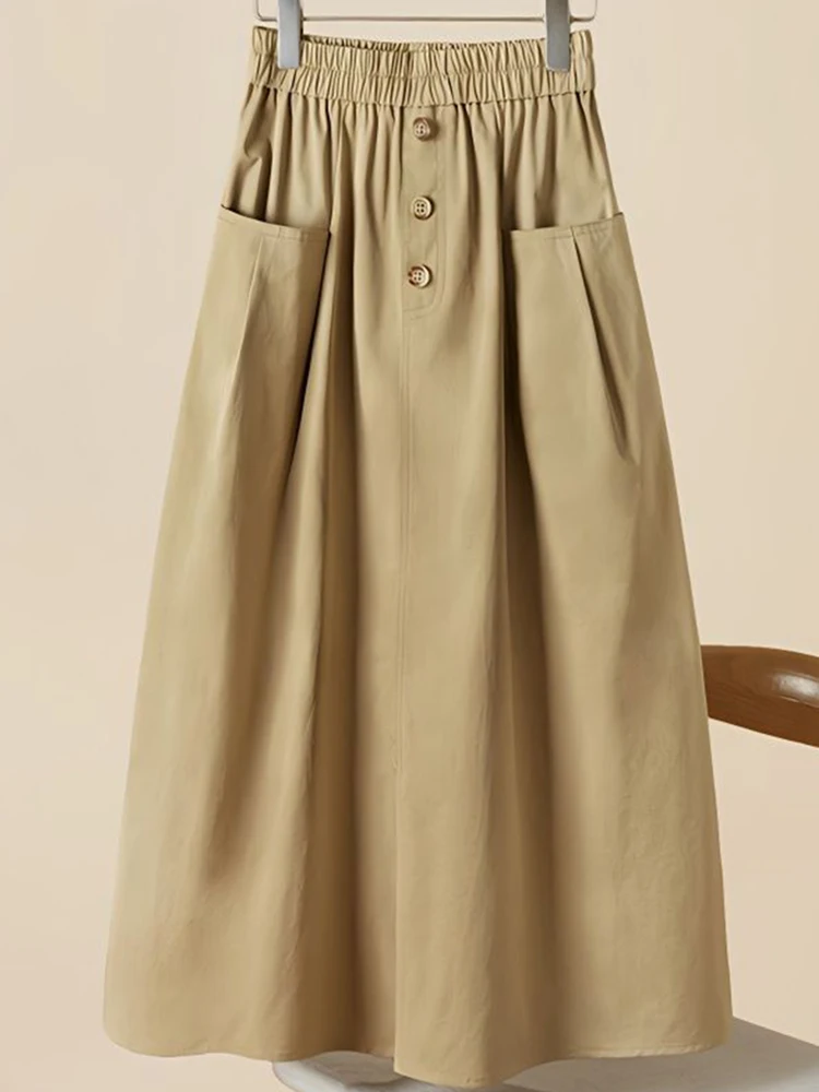 

Модная повседневная юбка средней длины для женщин с большими карманами, весна-лето, новинка, юбка А-силуэта с высокой талией от Xiangduor