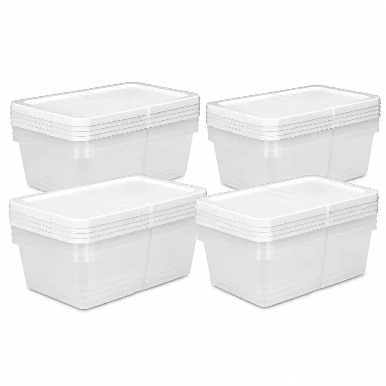 Set of (4) 12 Quart Storage Bins, Clear Plastic Storage Bin with Snap-on Lid, White