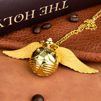 Golden Ball Pendant Pocket Watch Golden Snitch Quartz Necklace Clock Lovely Cute Fob Pocket Clock Gifts Kids reloj de bolsillo