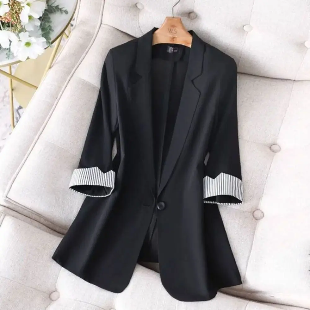 Einfache Streifen Elegante Anzug Jacke Lose Casual Anzug Mantel Frauen Langarm College Kleidung Professionelle Büro Blazer Streetwear