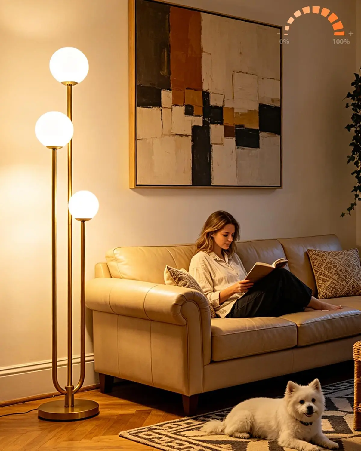 63IN Gold Floor Lamp Dimmable 3-Lights Globe LED Floor Lamps with 3000K Soft Warm White.
