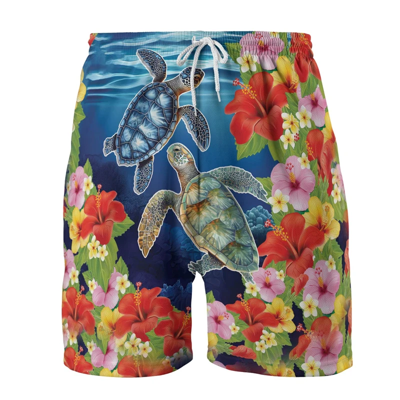 Funny Hawaiian Turtle 3D Print Short Pants For Men Clothes Fashion Aloha Sea Creatures Beach Shorts Casual Vacation Kids Trunks