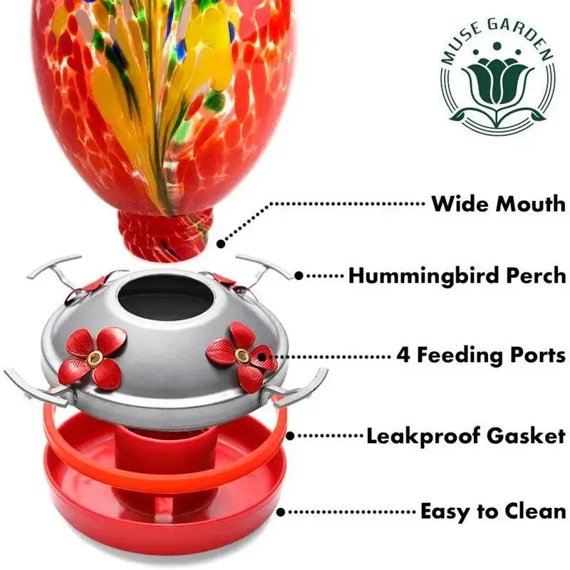 

Hummingbird Colorful Food Feeder Hand Blown Glass Feeder Drinker Feeding Water Garden Decoration Yard for Bowl