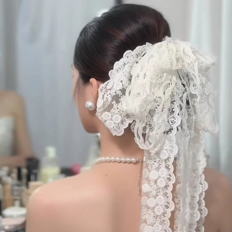 

Элегантные заколки для волос с кружевом и длинными лентами, заколки-бантики для милых женщин, девушек, невест, свадебные аксессуары для волос