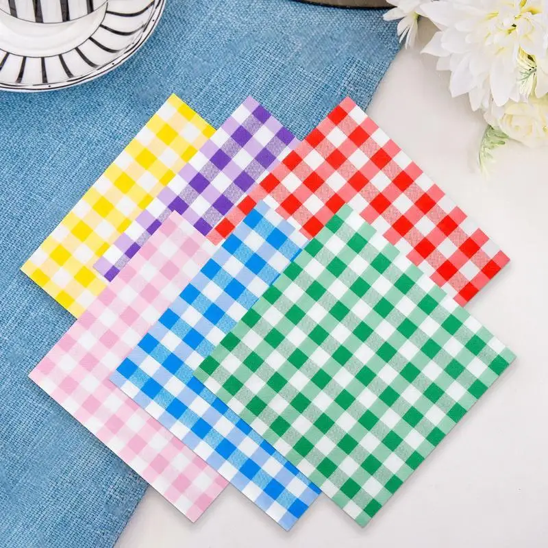 20 Sheets Colorful Gingham Disposable Paper Napkins Soft Absorbent For Picnics Birthday Wedding Holiday Table Decorations