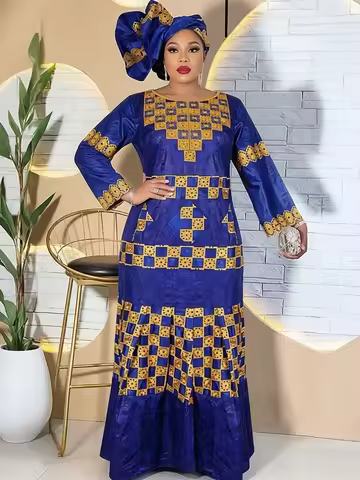 Traditional African Dress For Women Ankara Dashiki Bazin Maxi Robes Birthday Party Evening Gowns Plus Size Long Dress Boubou