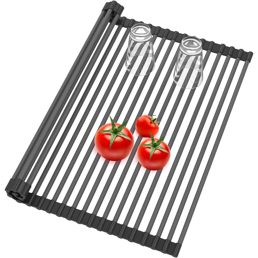 

Roll Up Dish Drying Rack Silicone Wrapped Over The Sink Multipurpose Foldable Dish Drainer AntiSlip Coated Stainless Steel Dish