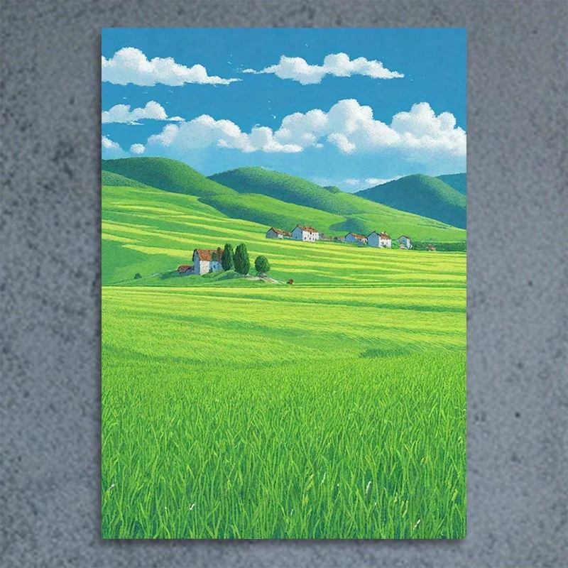 (No frame)2D Flat, 2D Flat, 1pc Canvas Wall Art, Serene Countryside Canvas Art Print - Vibrant Rolling Hills And Quaint House