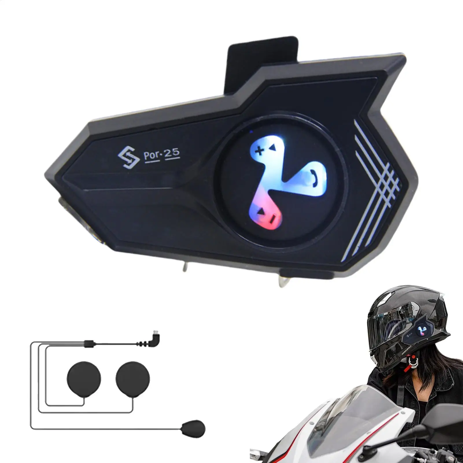 

Motorcycle Helmet Headset Motorcycle Intercom Headset Colorful Light Voice Assistant Earphone Noise Cancellation For Cycling