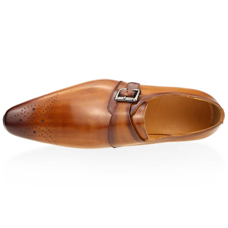 Sapatos de couro casuais personalizados monge para homens, Fivela única, Novo estilo, Produto mais vendido