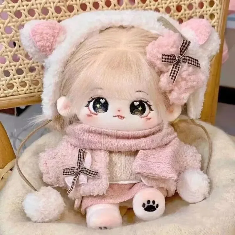 Rok putri 20cm pakaian boneka katun Dress Up Set telinga kucing pakaian boneka idola Pink DIY pakaian mainan mewah pakaian