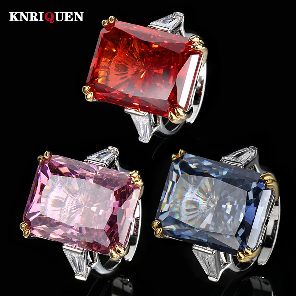 

Vintage 15*20MM Ruby Sapphire Pink Quartz Ring Lab Diamond Gemstone Party Fine Jewelry for Women Famale Accessories Bithday Gift