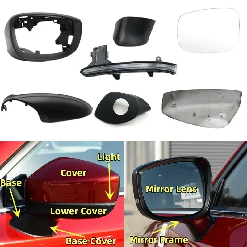 Car Side Rearview Mirror Lower Cap Base Cover Frame Heated Lens Turn Signal Light For Mazda CX-5 CX5 II KF 2017-2022