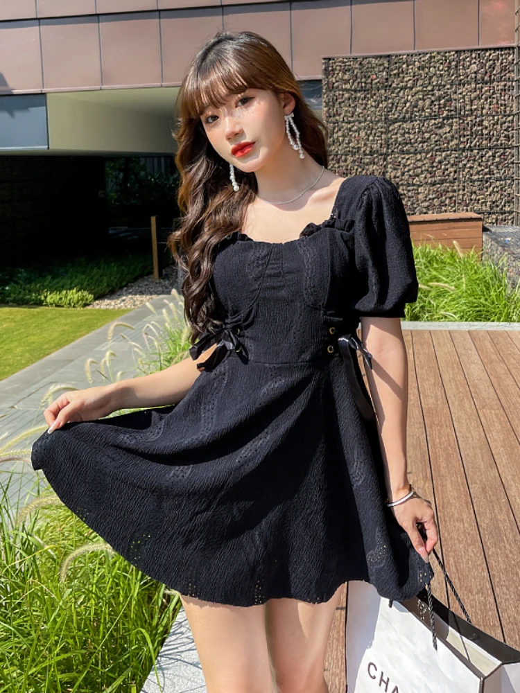 Traje de baño sencillo y dulce para mujer, ropa de playa unicolor, nuevo diseño universitario, vendaje de manga corta, Mini cintura alta, Ins coreanos