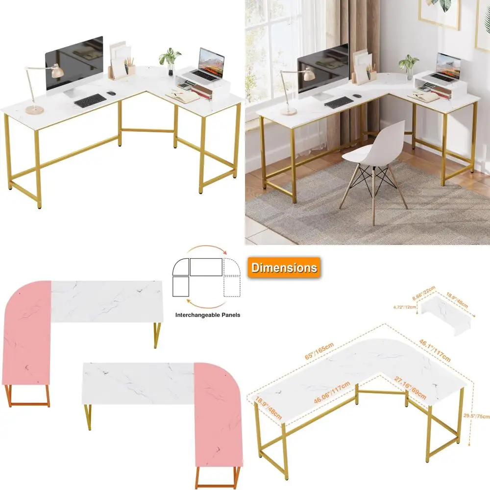 Escritorio esquinero contemporáneo para computadora con soporte para monitor, escritorio reversible en forma de L para oficina en casa, estación de trabajo moderna para PC para estudio