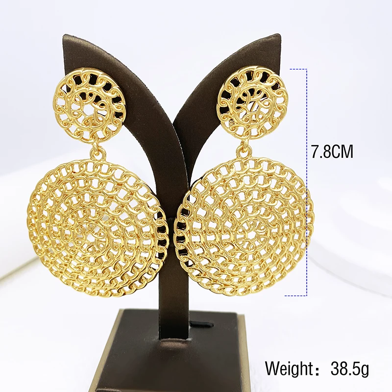 Gold Color Women Earrings 18K Gold Plated Round Drop Earring Fashion Jewelry Wedding Party Accessories Trending Free Shipping