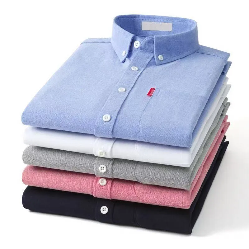 Men's Oxford Shirts 100% Cotton Long Sleeve Solid Color Turn Down Collar Regular Fit Daily Men Clothing Button-down Shirts Grey
