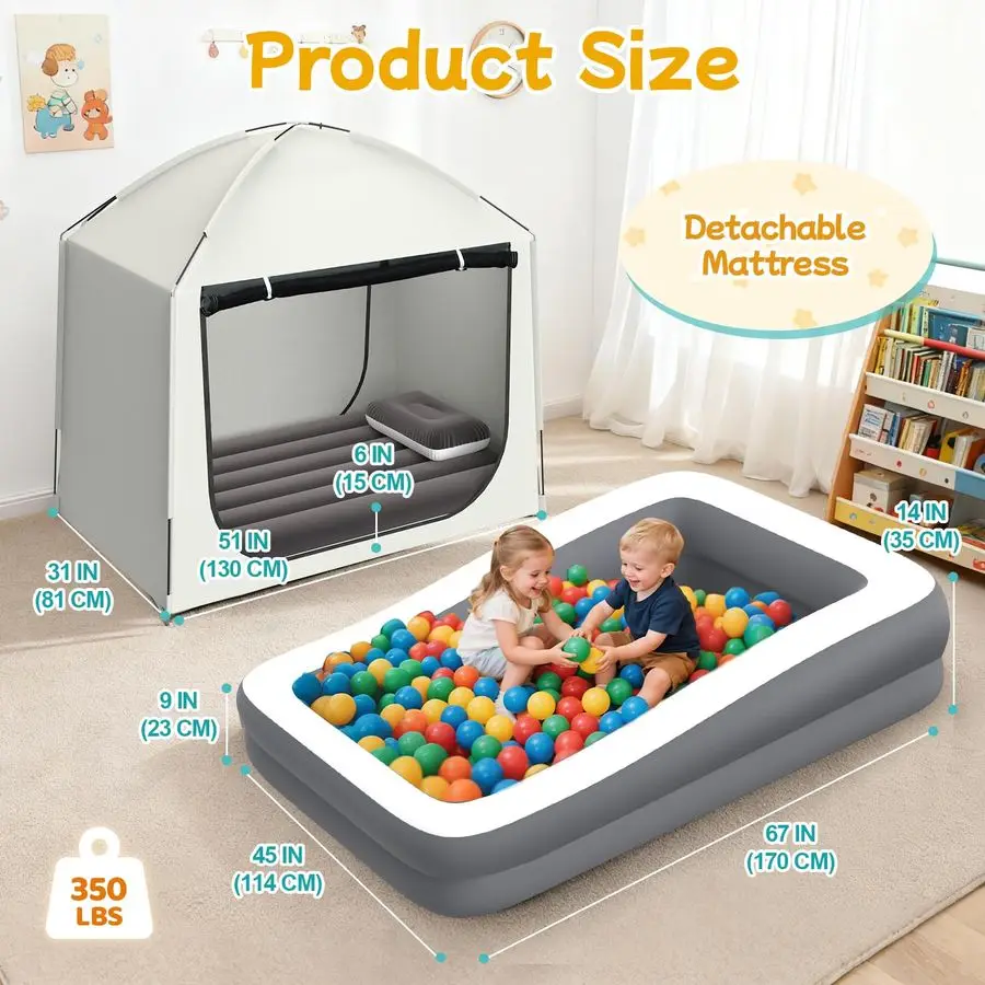 سرير سفر للأطفال الصغار مع مرتبة هوائية للأطفال مع مضخة عالية السرعة محمولة وأسرة هوائية مع جوانب أمان وحقيبة حمل Li