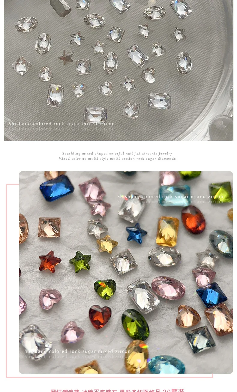 YYM 20 Stück Glänzende Diamant-Nagelkunst-Charms Bunte Flache Glas-Nagelsteine Gemischte Größen und Farben Funkelnde Nagel-Schmucksteine – Detail 2