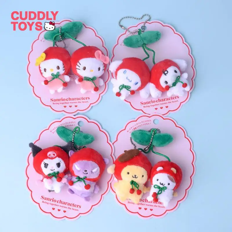 

Kawaii Kitty Plush Pendant Cartoon Cherry Series Soft Pp Cotton Kuromi Hello Kitty Plush Keychain Pendant for Children Girl Gift