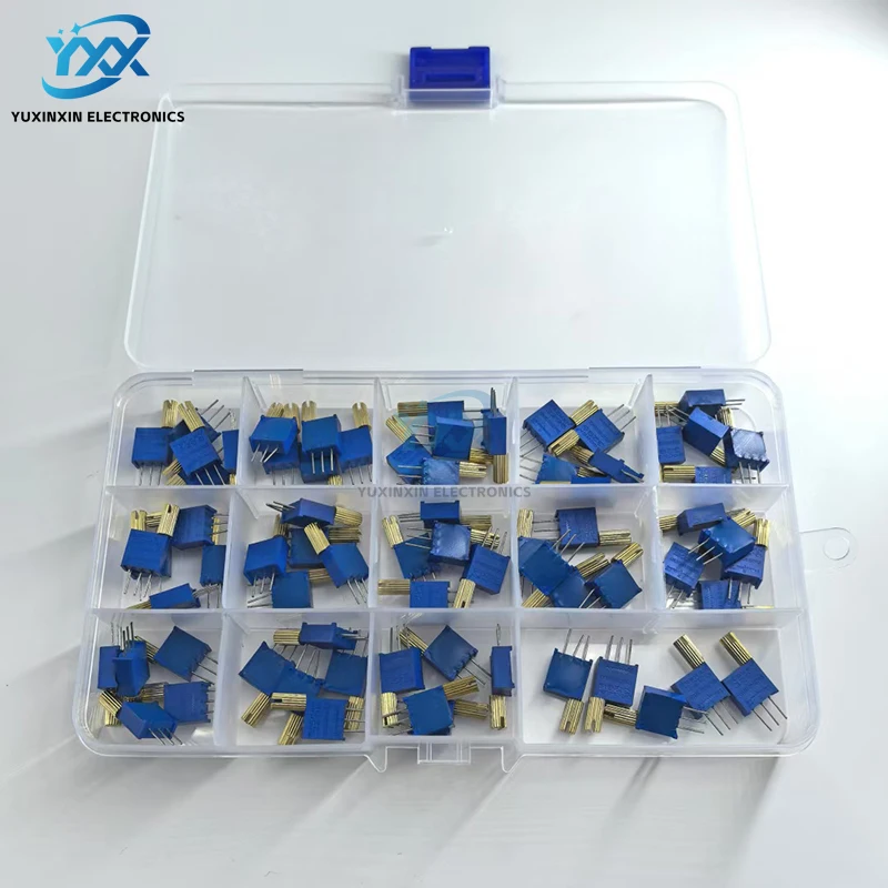 70PCS 3296W Multi-Turn Potentiometer Kit Long Shaft 14 Values × 5PCS Each 100R 200R 500R 1K 2K 5K 10K 20K 50K 100K 200K 500K 1M