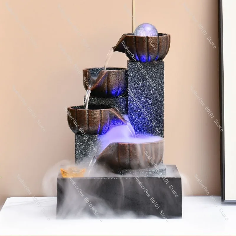 Eight Directions Wealth Water Fountain,Living Room Circulating Water Humidifier,Feng Shui Fortune Wheel,Office and Home Desktop
