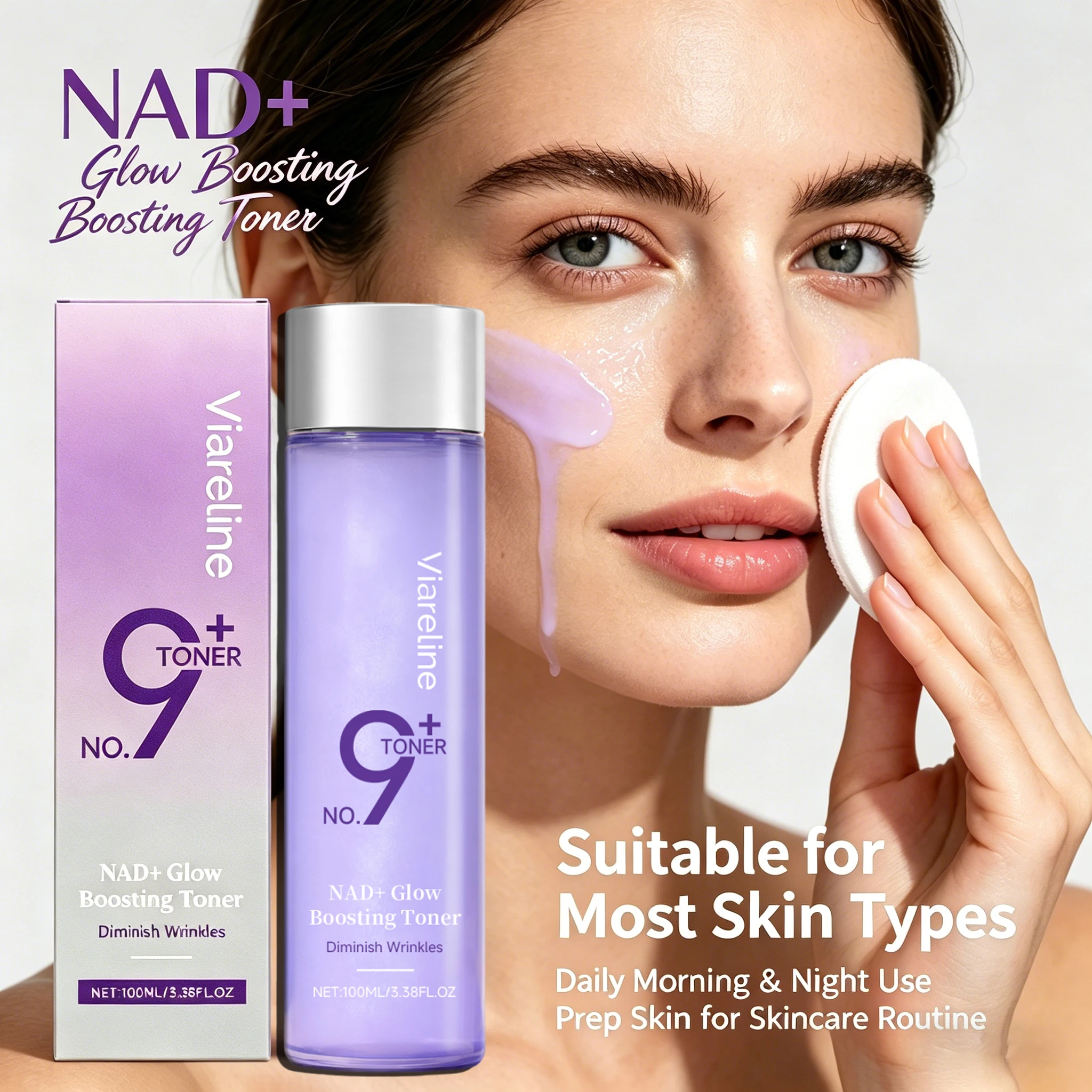 Tónico Iluminador NAD+ con Tripéptido-1 de Cobre, Bruma Facial Hidratante con Extracto de Hueva de Salmón, Reafirmante y Radiante, Cuidado de la Piel para Todo Tipo de Piel