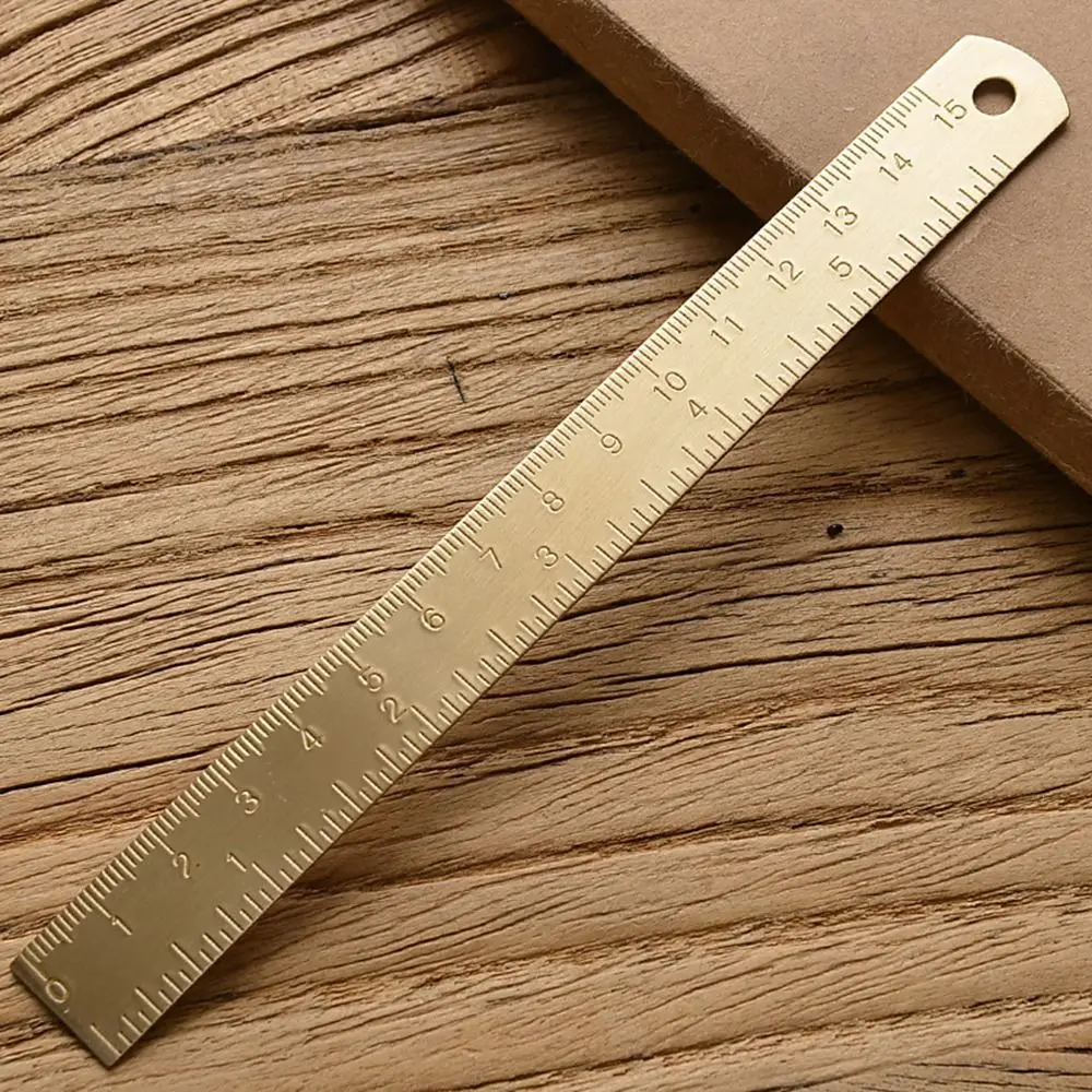 Portable Brass Straight Ruler 1mm Thicken Measuring Tool Scale Ruler 12/15cm Bookmark Ruler School Office