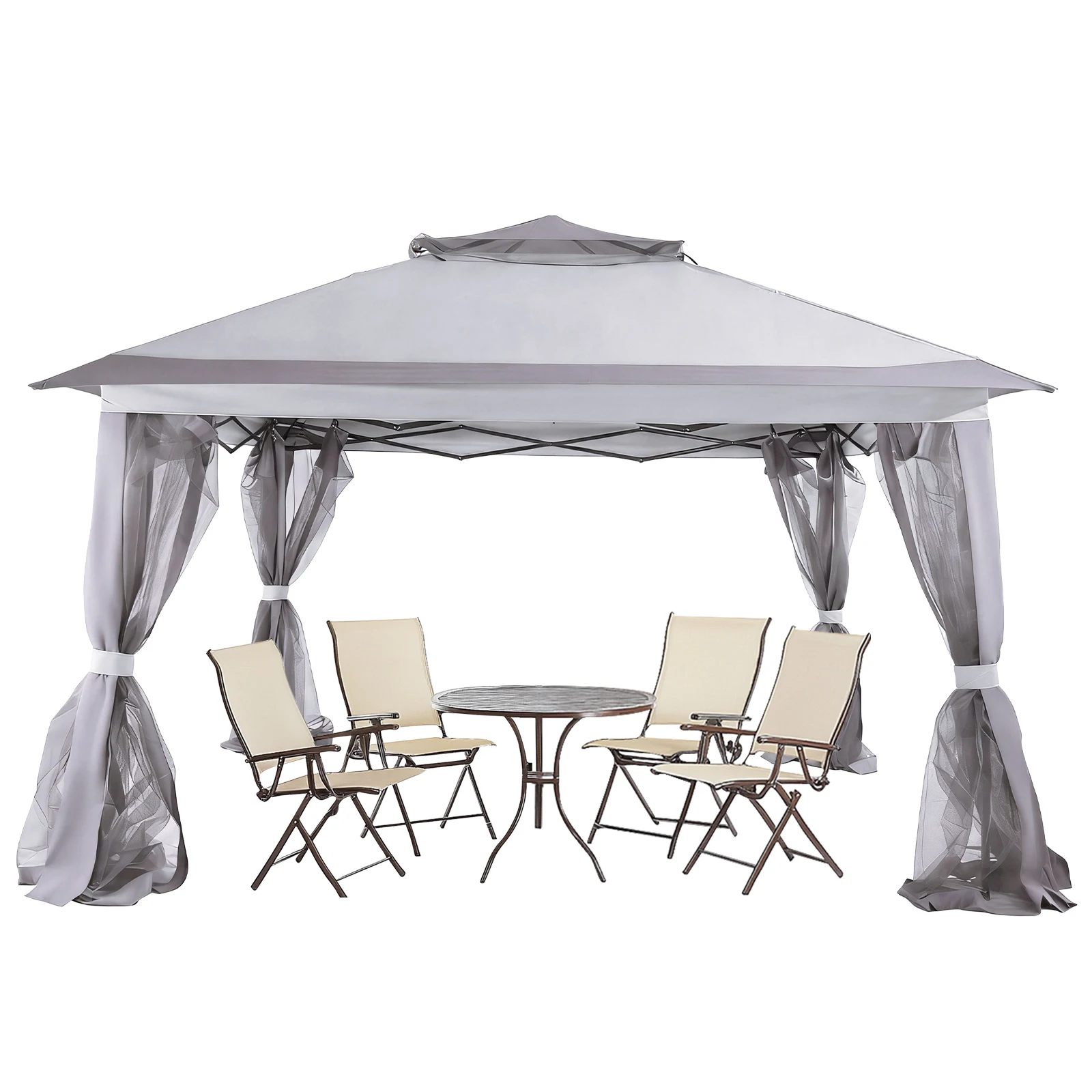 

10x10ft Large Shade Tents with Metal Frame & Stakes & Mosquito Nets Permanent Four Corner Tent for Decks & Backyards Patio Party