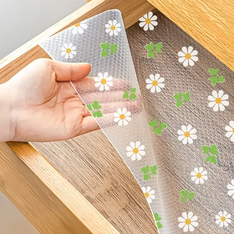 1 Rolle bunte, mit Blattmuster gepolsterte, nicht klebende, rutschfeste, wasserdichte und staubdichte EVA-Schrankmatte für Schubladen und Regale – Detail 4