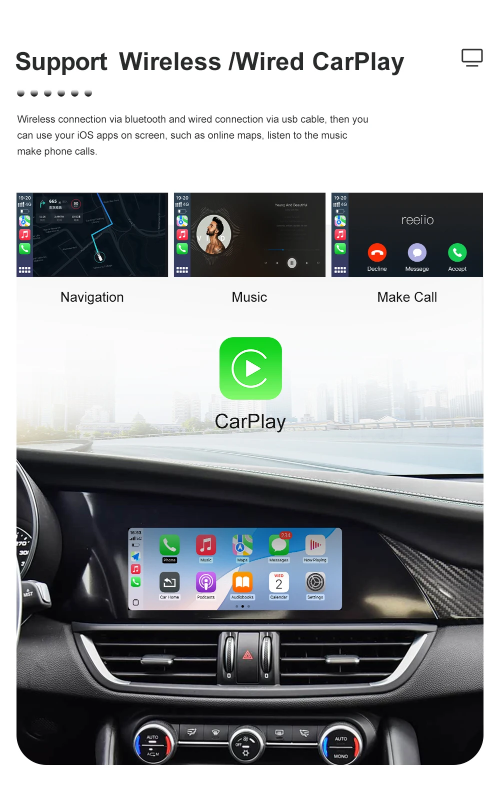 Kabelloses CarPlay für Alfa Romeo Stelvio & Giulia 2017-2019 mit Navigations-Decoder-Box, Navigationsfunktionen, BT und Android Auto – Detail 5