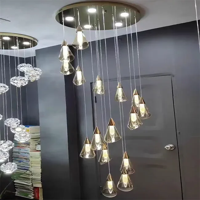 Modern Luxury Crystal Ceiling Lamp Long LED Chandelier Pendant Light Metal Housing for Kitchen School Bathroom Home Office Park