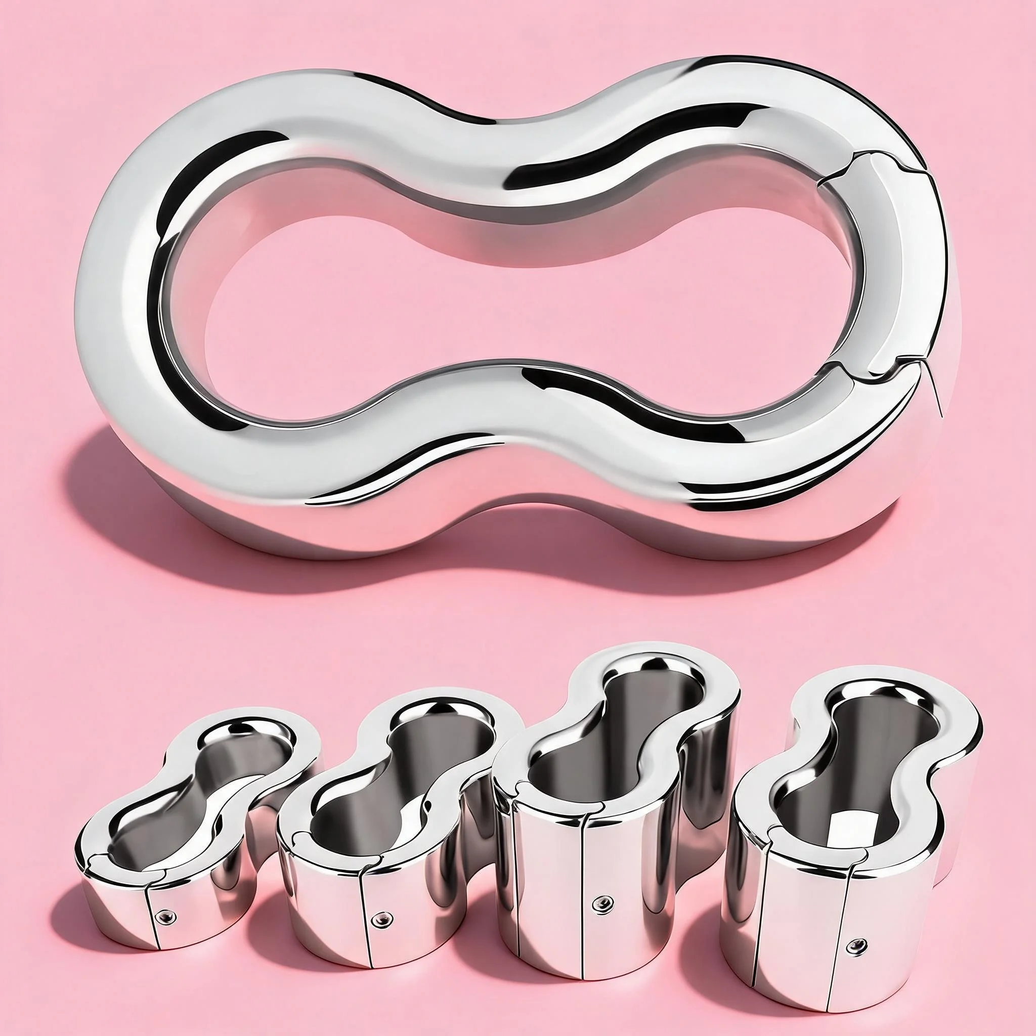 8-Shaped Multi-Size Double Chamber Cock Ring Heavy Duty Stainless Steel Penis Ring  Delay Ejaculation BDSM Adult Sex Toy Fetish