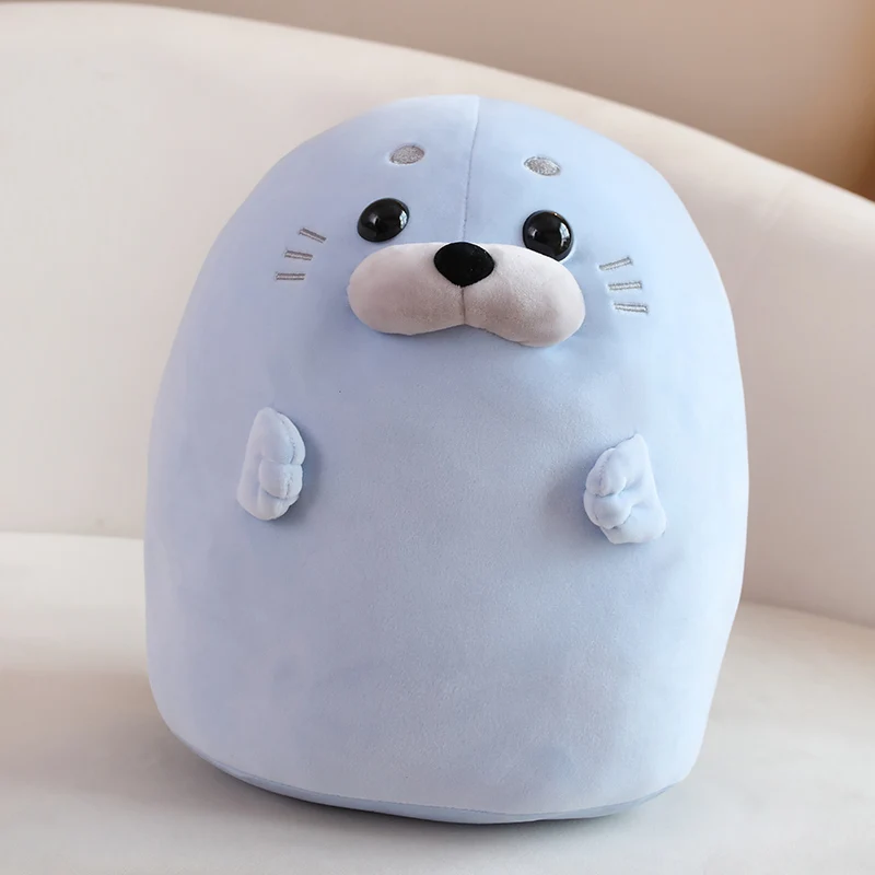 Kawaii Neue Tier Kissen Kissen Weiche Spielzeug Dichtung Plüsch Stofftier Weiß/Blau Plushie Dichtung Runde Kissen Spielzeug