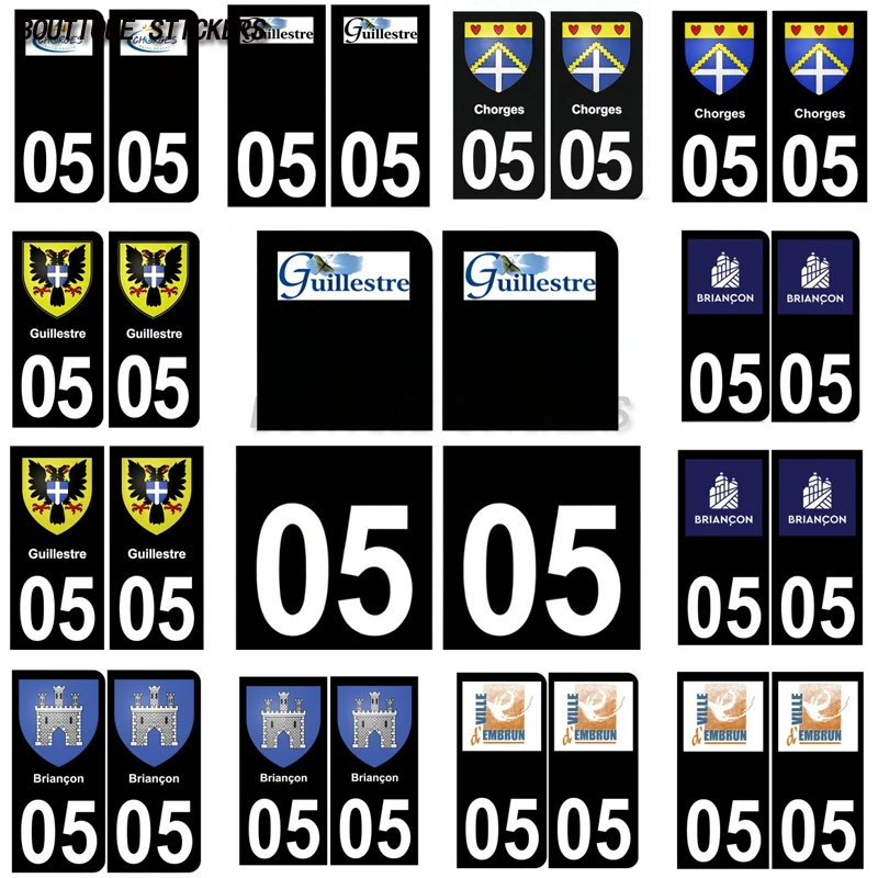 Autocollant plaque d'immatriculation France 05 Multi - style noir 05 Embrun Guillestre Chorges Briançon Voiture moto PVC étanche