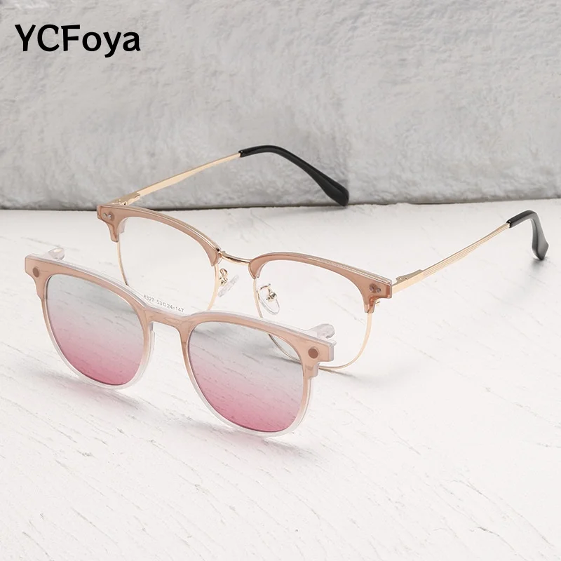

YCFoya Women Fashion Magnetic Polarized Clip-on Glasses Retro TR90 Alloy Optical Prescription Eyeglasses Frames for Men 8327