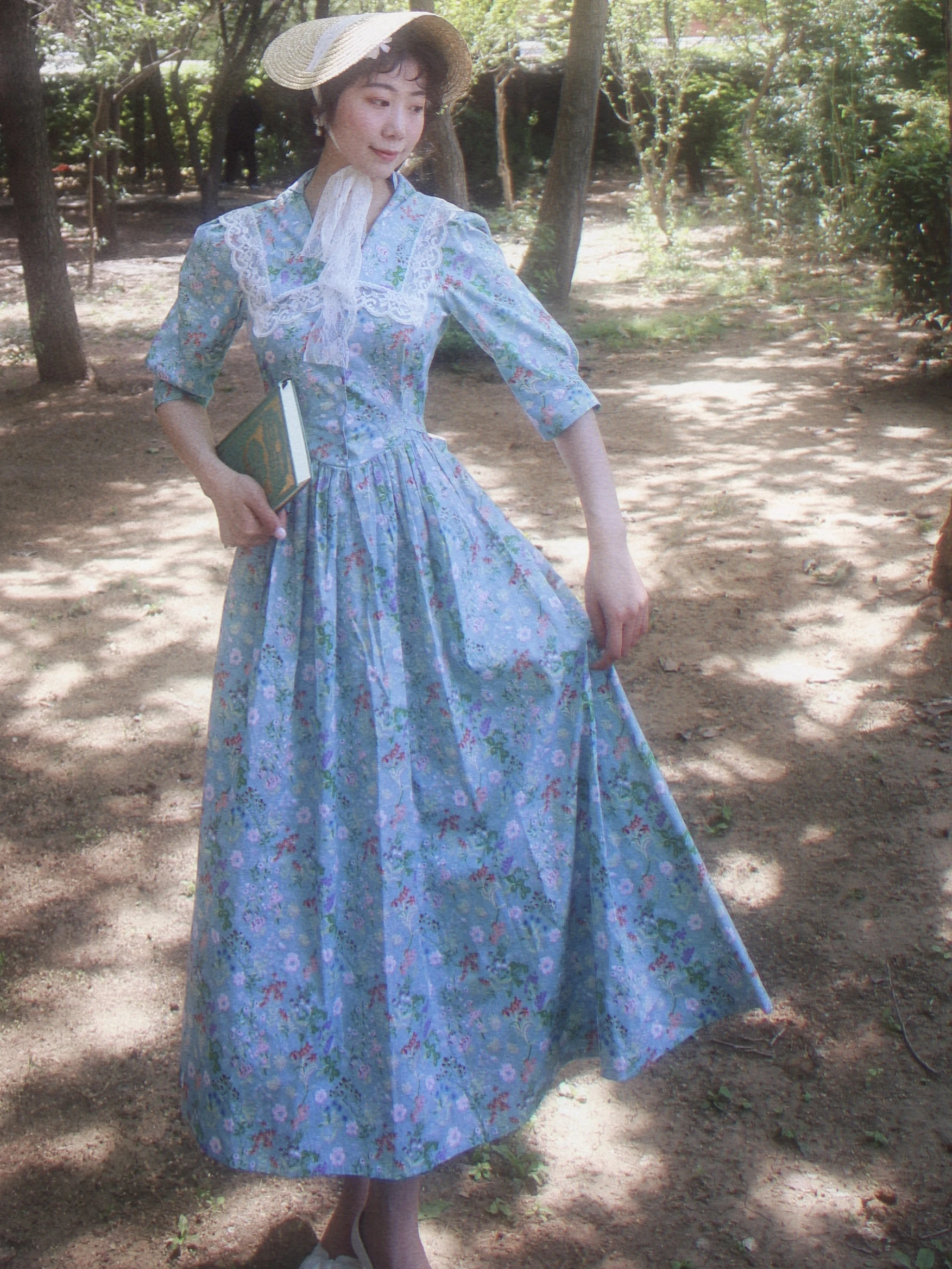 

TIYIHAILEY Long Maxi Women Ladies Dress Half Sleeve Blue S-L Lace Cotton Patchwork Printed Summer Turn Down Collar Custom Made