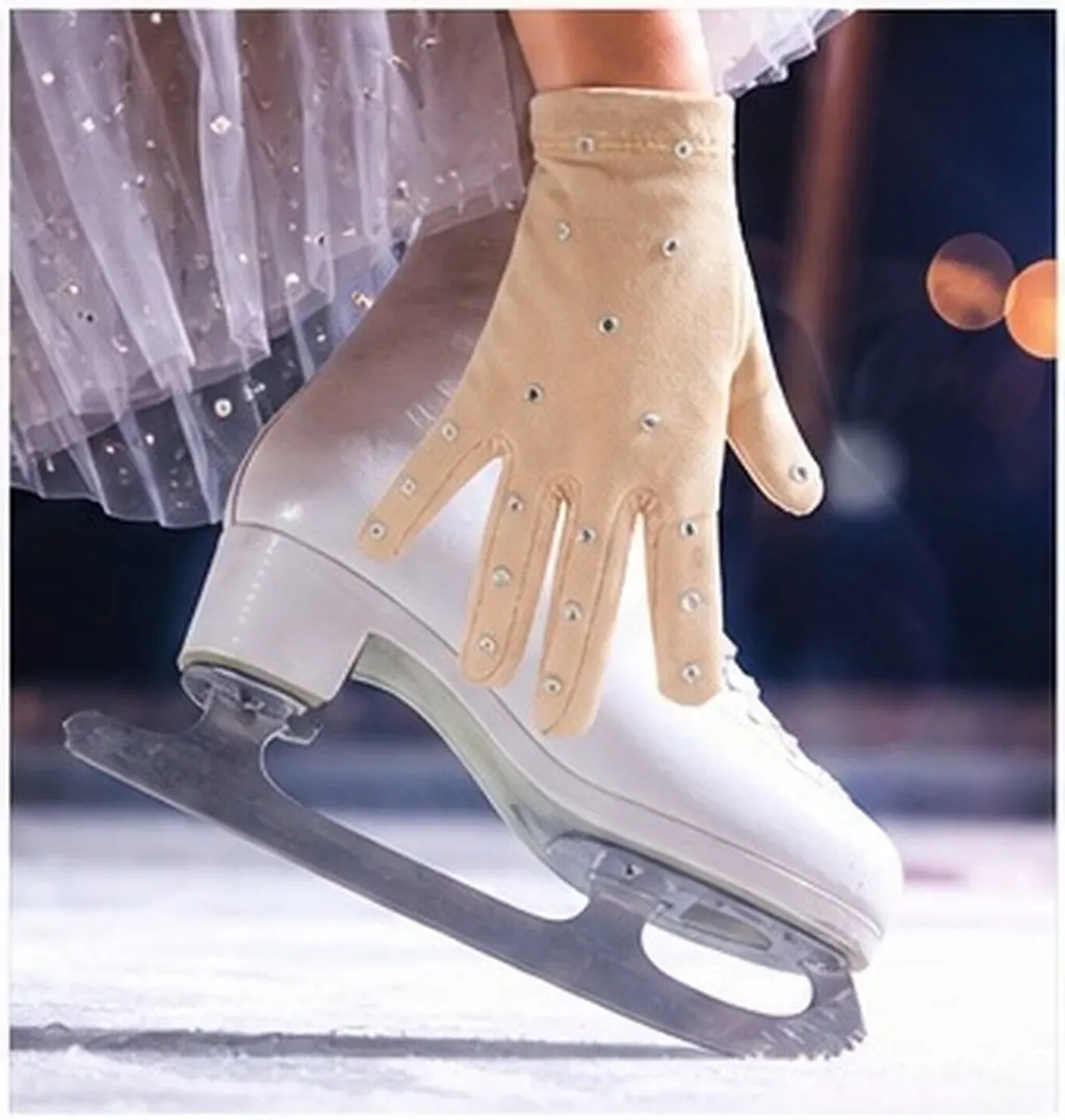 Non-Slip Figure Skating Gloves with Rhinestones – Thermal Elastic Performance Gloves for Stage & Music Festival