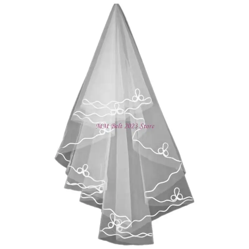 49ME زفاف تول أبيض بيج أسود أحمر حجاب الزفاف إكسسوارات نسائية أنيقة حجاب نسائي طويل لتسجيل الزواج #4