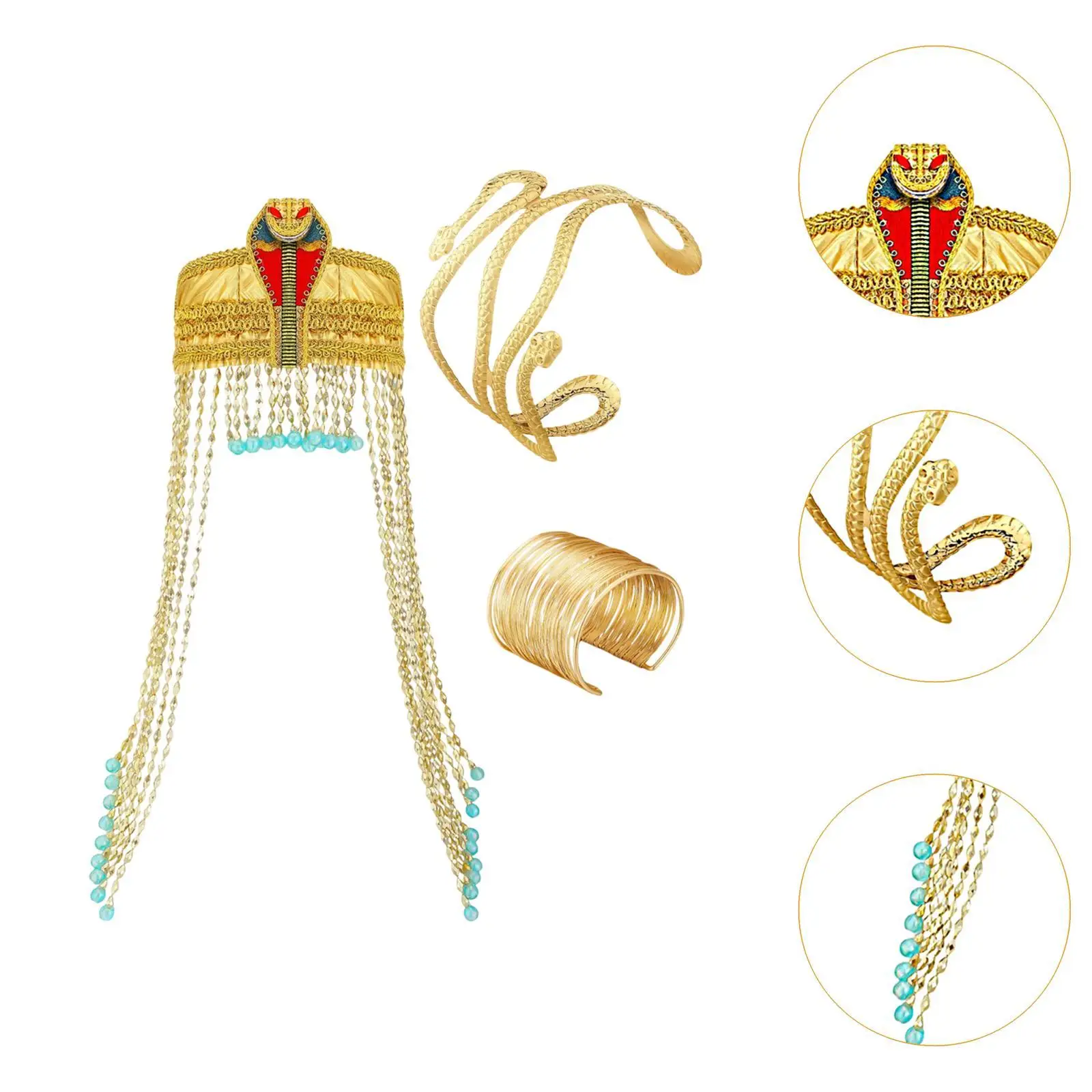 Dames Egyptische Hoofddeksel 3 stks/set Egyptische Koningin Kostuum Accessoires Set voor Evenement Prom Party Stage Performance Foto Props
