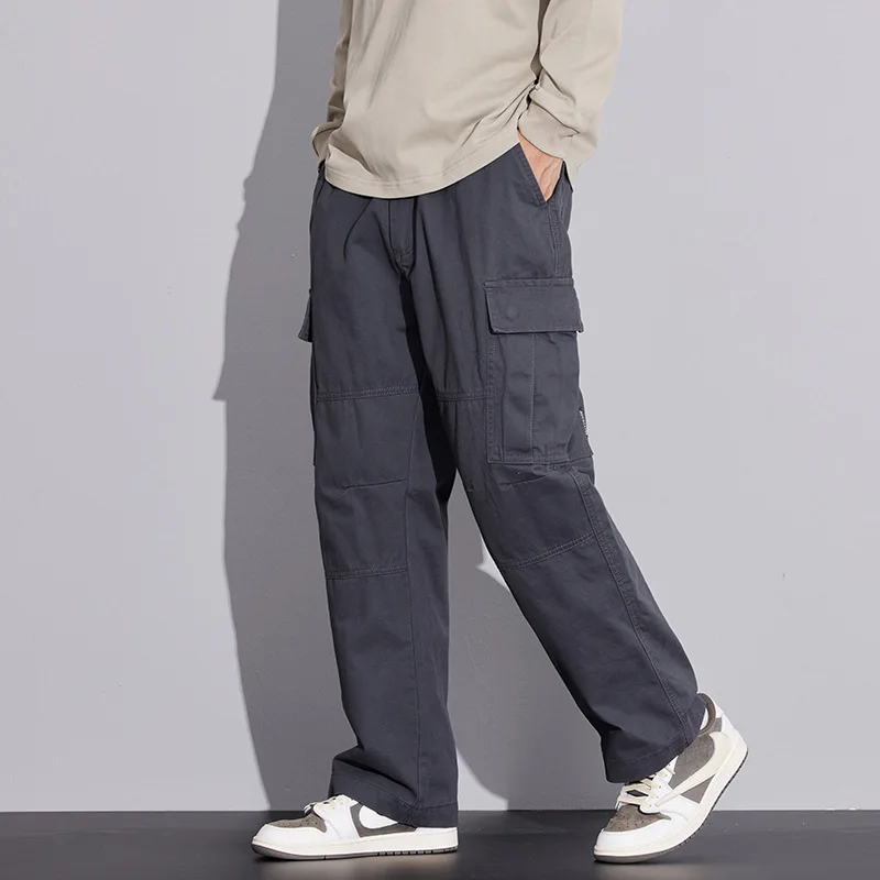 2025 Four season new men's loose straight tube American fashion trend brand youth solid color casual versatile workwear pants