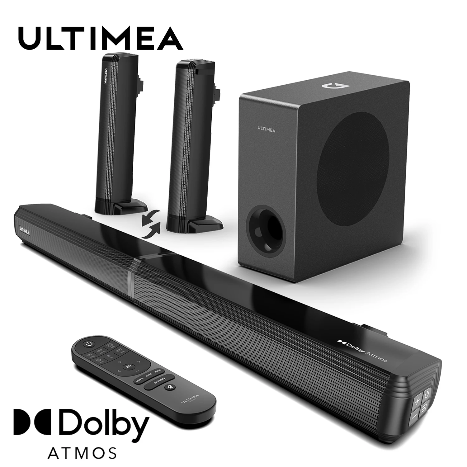 ULTIMEA-Barra de Som da TV Doméstica com Dolby Atmos, Altifalante 2 em 1, Subwoofer, 280W, 4.1, Bluetooth 5.3