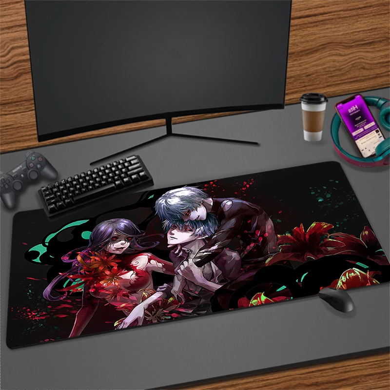 Anime Kaneki Mouse Pad Large Gaming Desk Mat Non-Slip Laptop Keyboard Tray Office PC Tokyo Ghoul Gamer Black