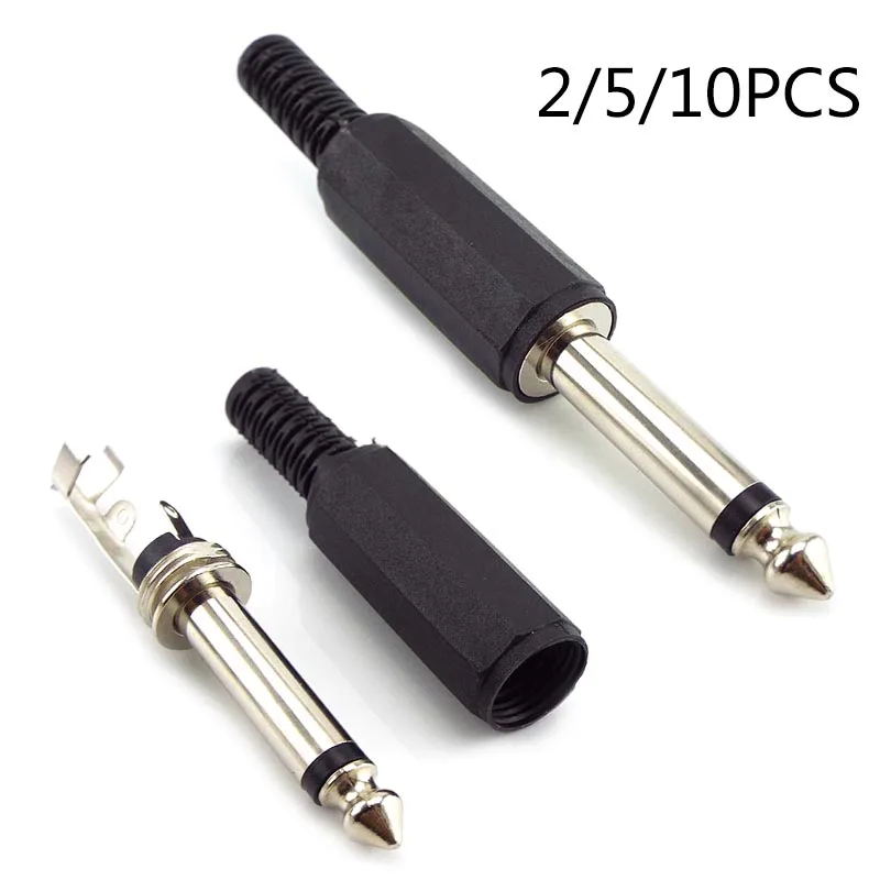 Connecteur audio enfichable avec prise jack pour microphone, amplificateur mono à 2 pôles, 6.35mm, 6.5mm, 6.35mm, 2 broches, 6.5 pièces, 5 pièces, 10 pièces