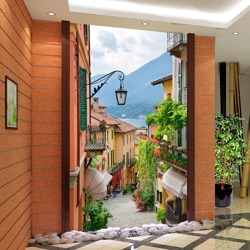 

Custom Photo Wallpaper European Town Street View Entrance Background Modern Painting Mural Wall Papers Home Decor Living Room