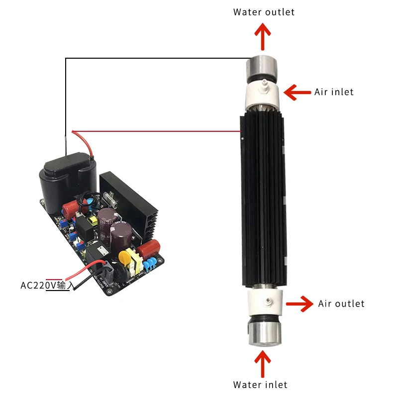 Quartz Tube Ozone Generator Ozone Generator Tube 15g/h Adjustable Power Supply