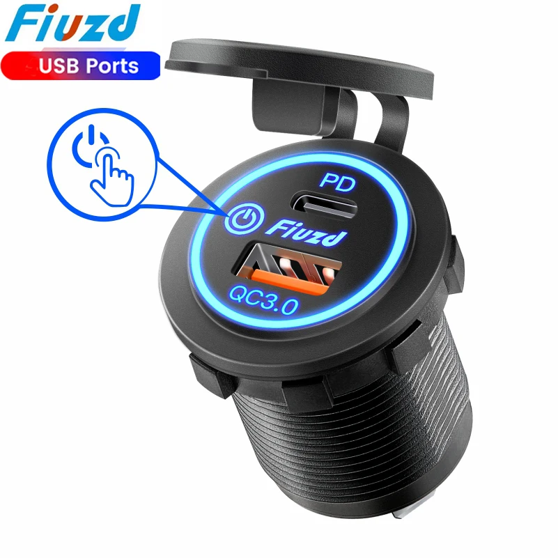 

Universal Motorcycle Car Charger LED Light USB TYPE-C Charger Power Socket Cigarette Waterproof Light for Auto Truck ATV Boat