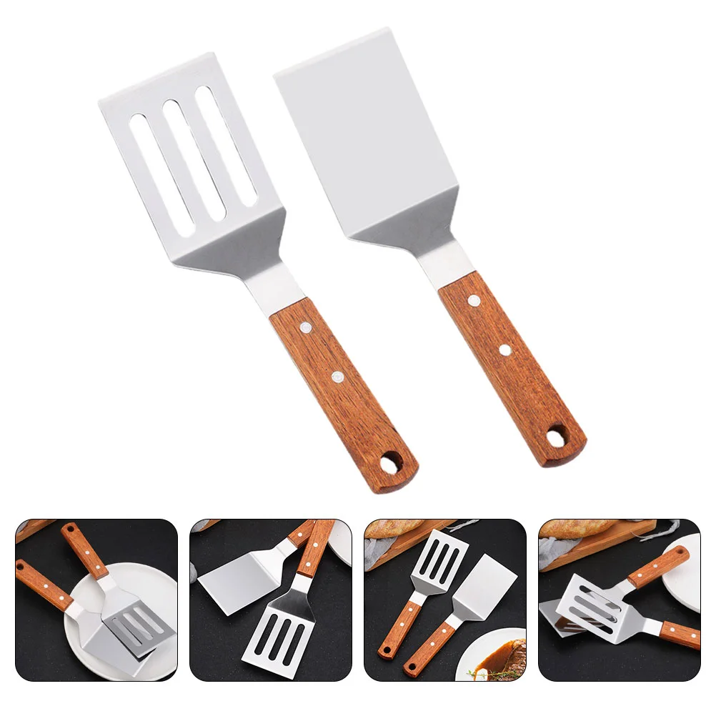 

2 Pcs Food Steak Spatula Steaks Griddle Holder Stainless Steel Grill Frying